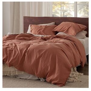 New BedSure Linen Rust Duvet Cover Set King